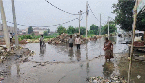 ड्रेन ओवरफ्लो से कुंडली की गलियों में फैला गंदा पानी, लोगों में चिंता
