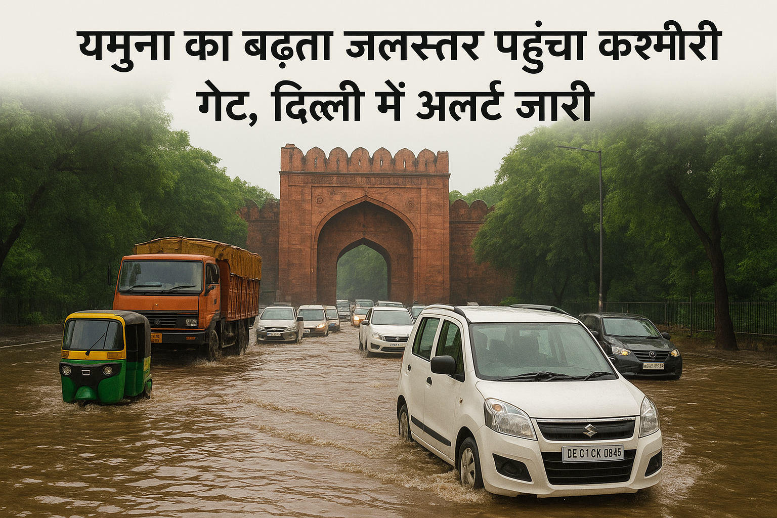 Yamuna river water reaches Kashmiri Gate in Delhi, causing heavy traffic and waterlogging